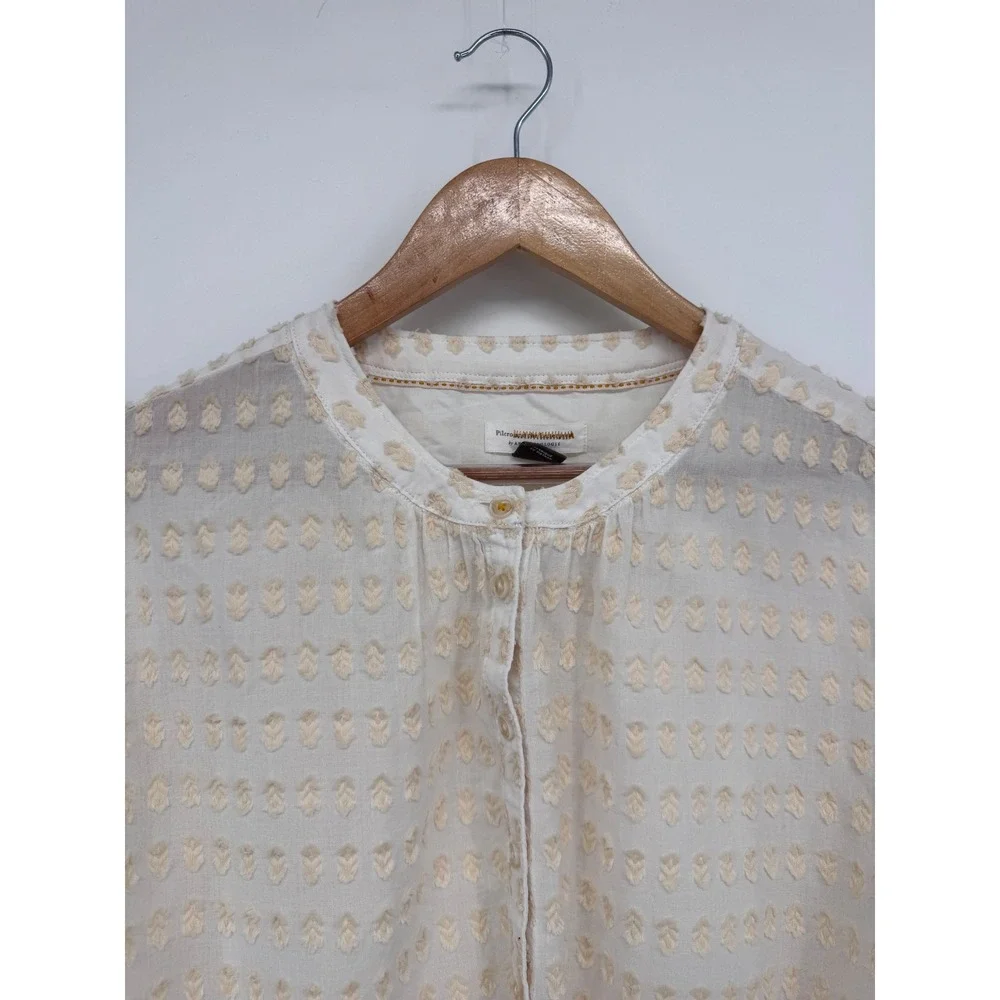 Pilcro Anthropologie Tavi Shirt Women S Cream Textured Boho Peasant Cottage